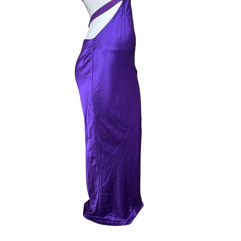 Retrofete Selma Slinky Satin Purple Cutout Low Cut Maxi Gown Size Small